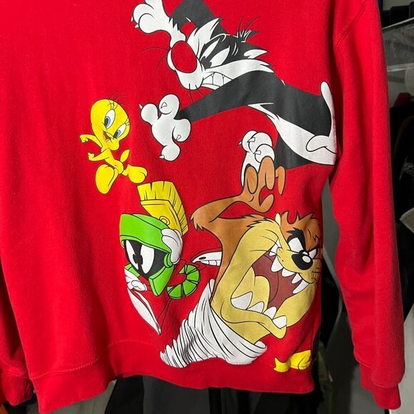 Looney Tunes Multi Characters Graphic Long Sleeve Pullover Red Sweatshirt Kids L - Picture 6 of 7